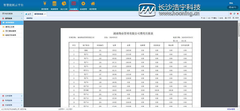 浩寧遠程預付費抄表系統后臺展示：綜合報表篇