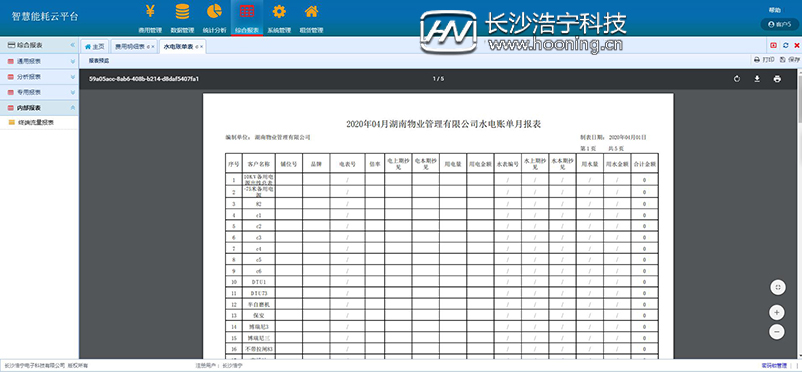 浩寧遠程預付費抄表系統后臺展示：綜合報表篇